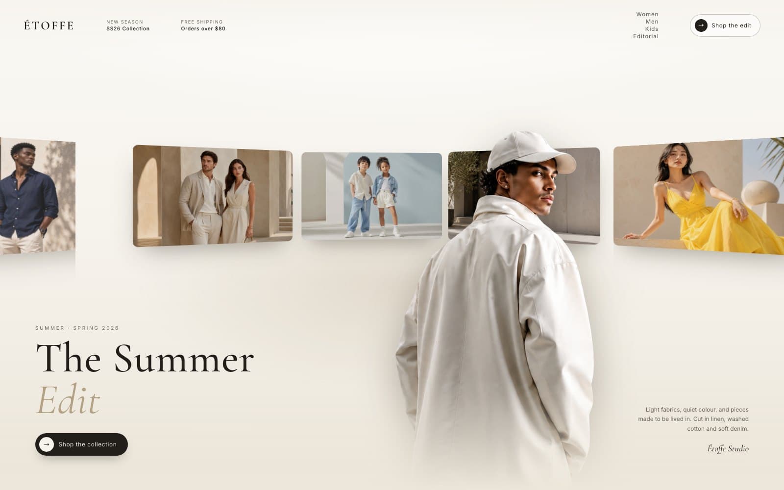ÉTOFFE, The Summer Edit, homepage