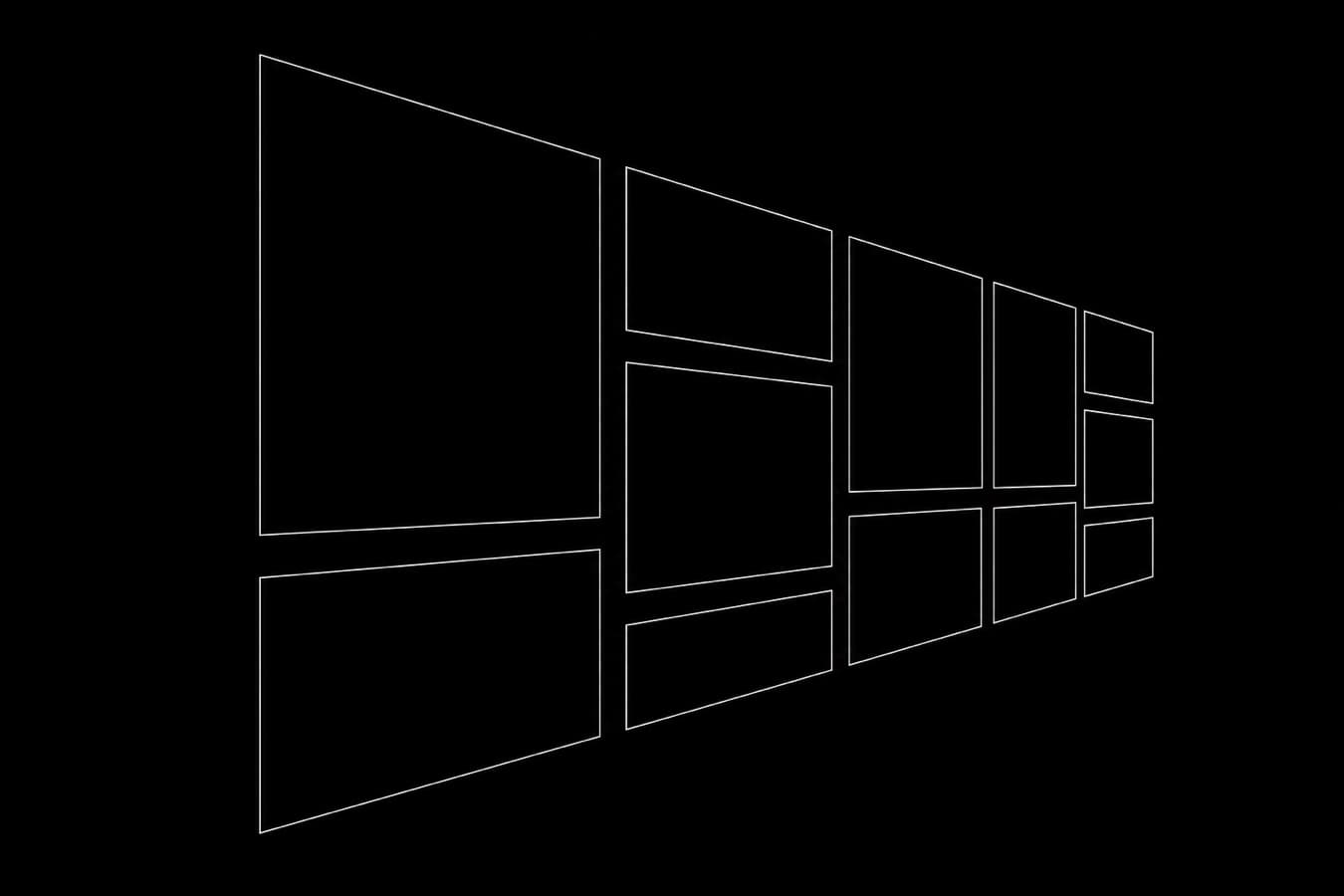 Line drawing of image panels receding in perspective, the shape of a slanted scroll gallery