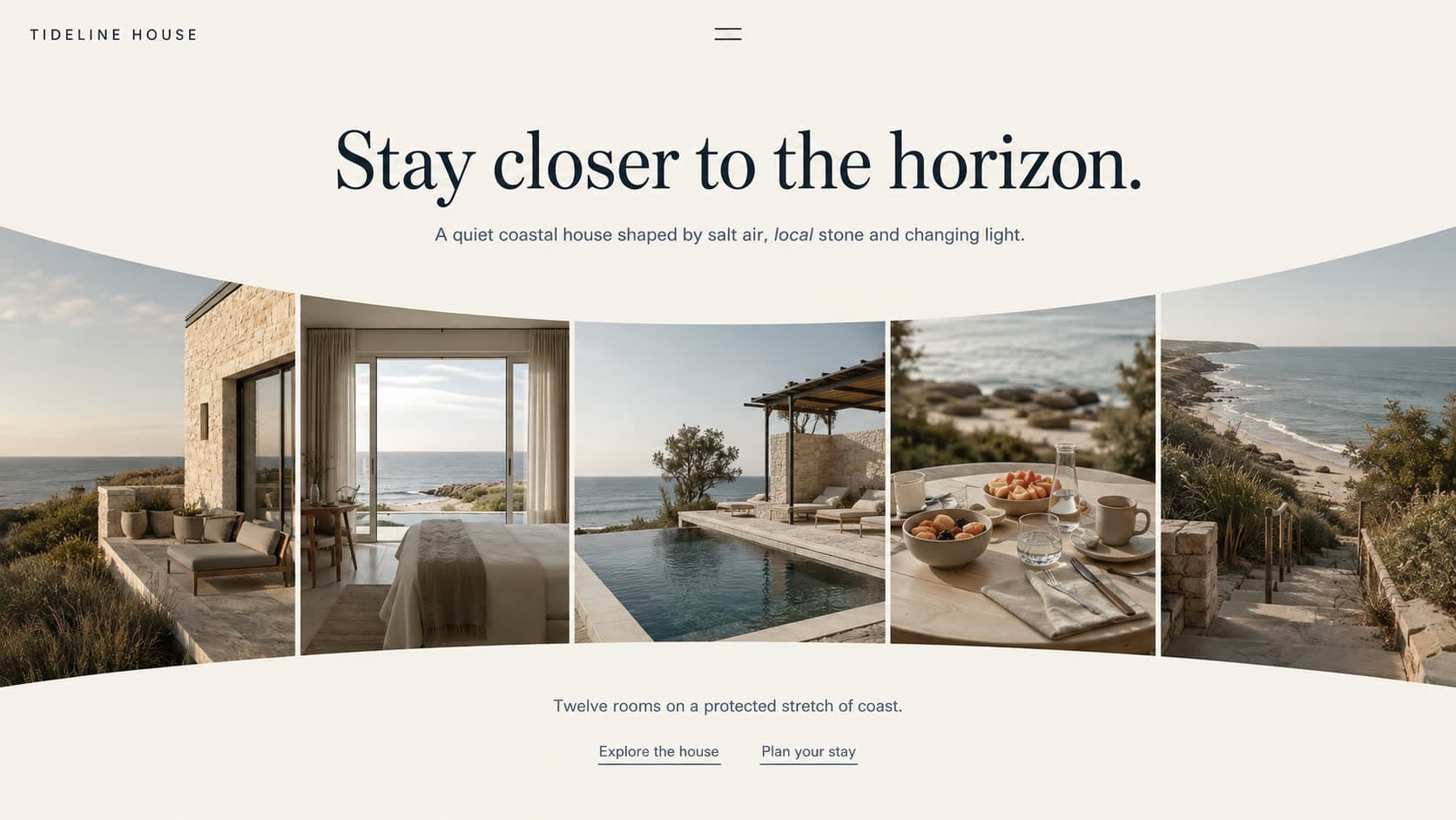 Tideline House coastal stay hero section design
