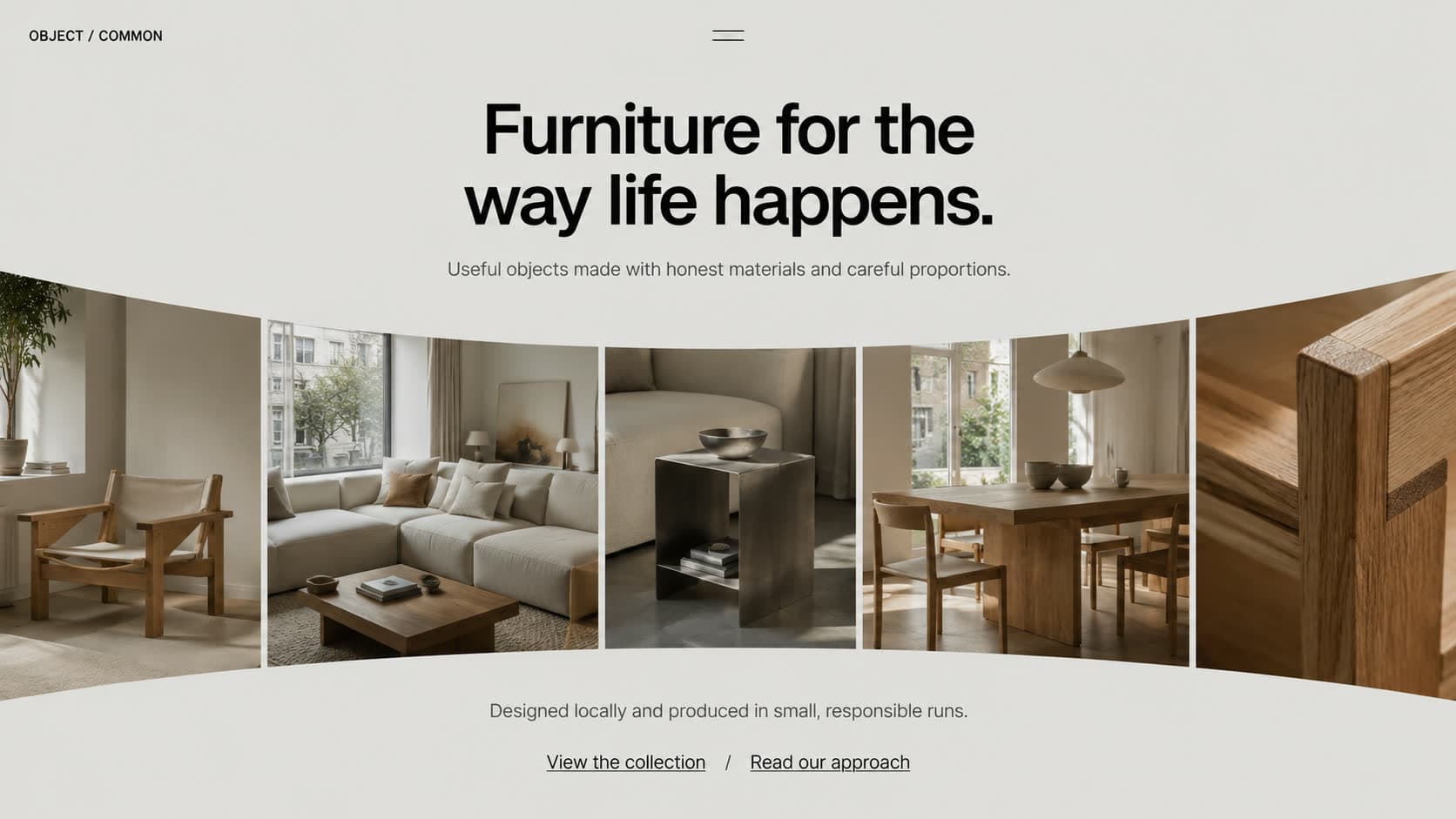 Object Common furniture hero section, interior photographs arched below the line furniture for the way life happens