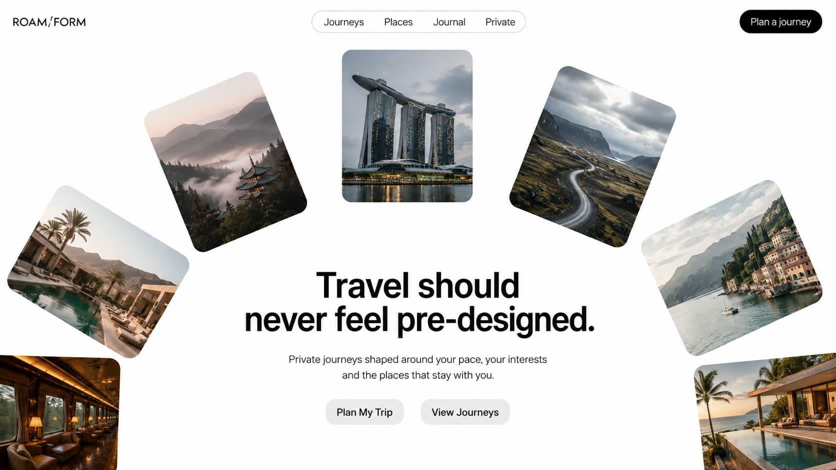 ROAM FORM travel hero section design