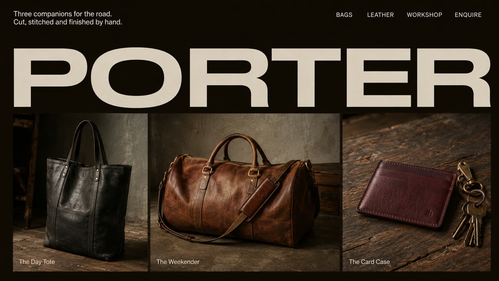 PORTER leather goods hero section design