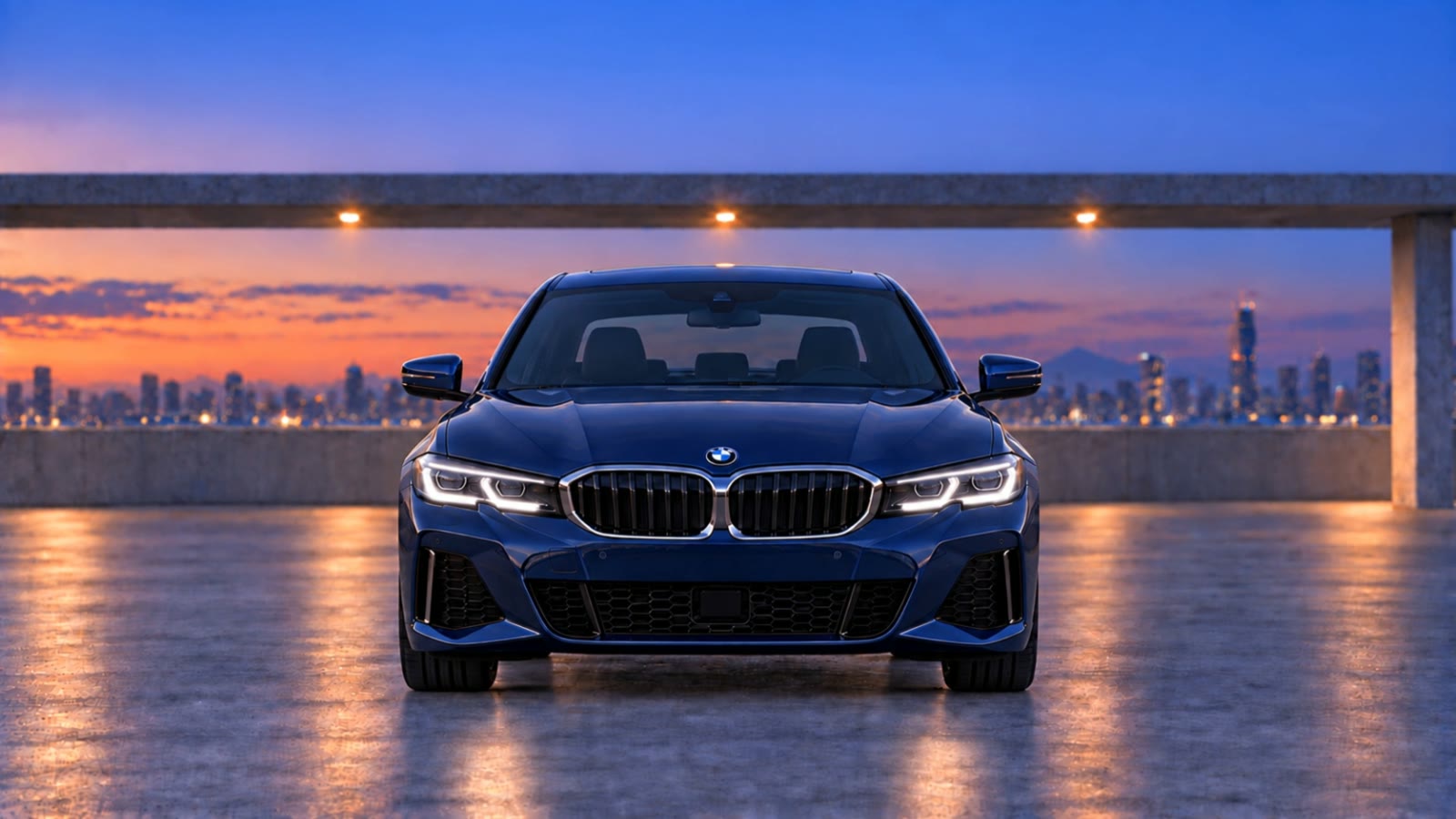 BMW 3 Series, front view, dark blue