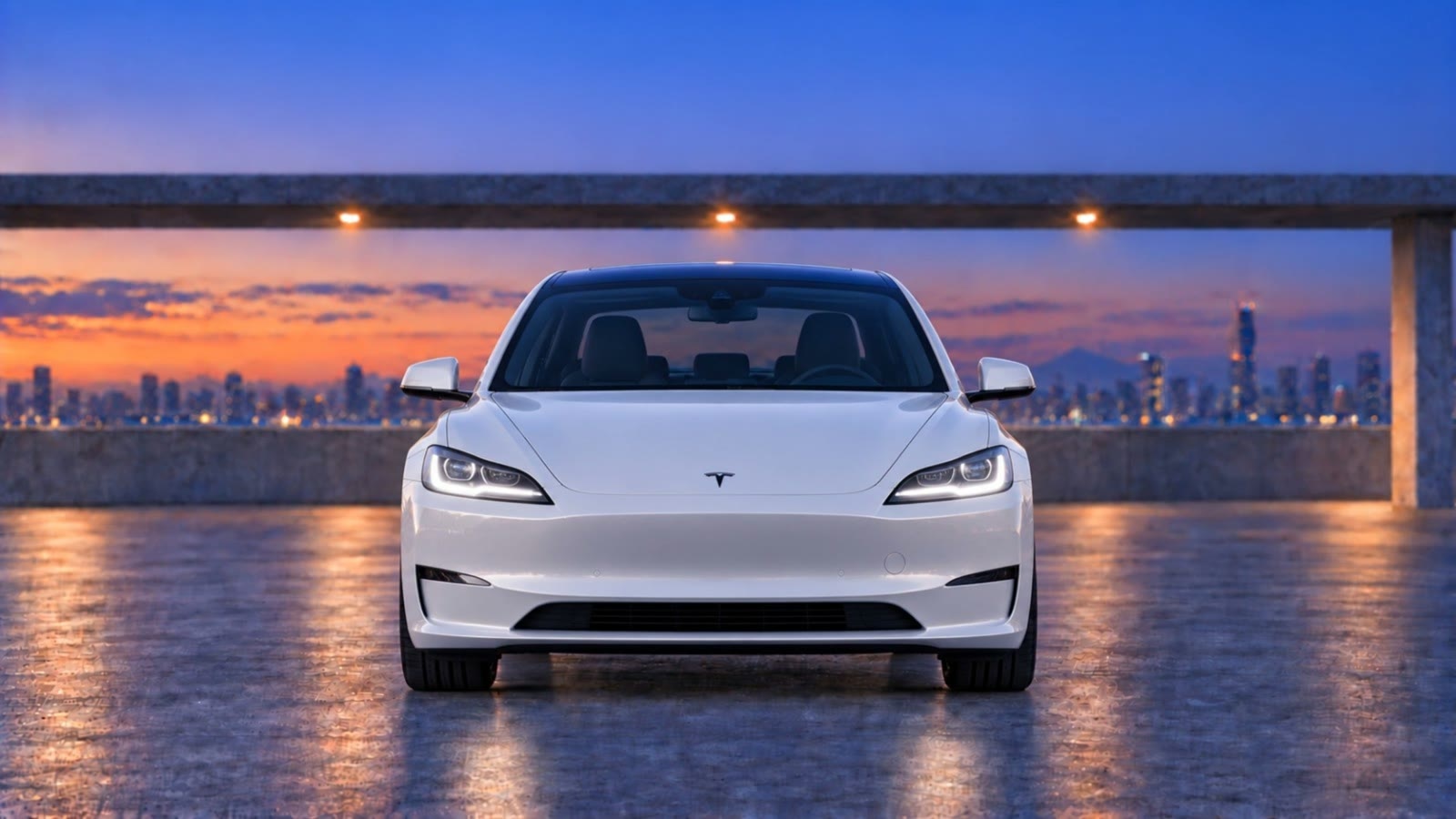 Tesla Model 3, front view, white
