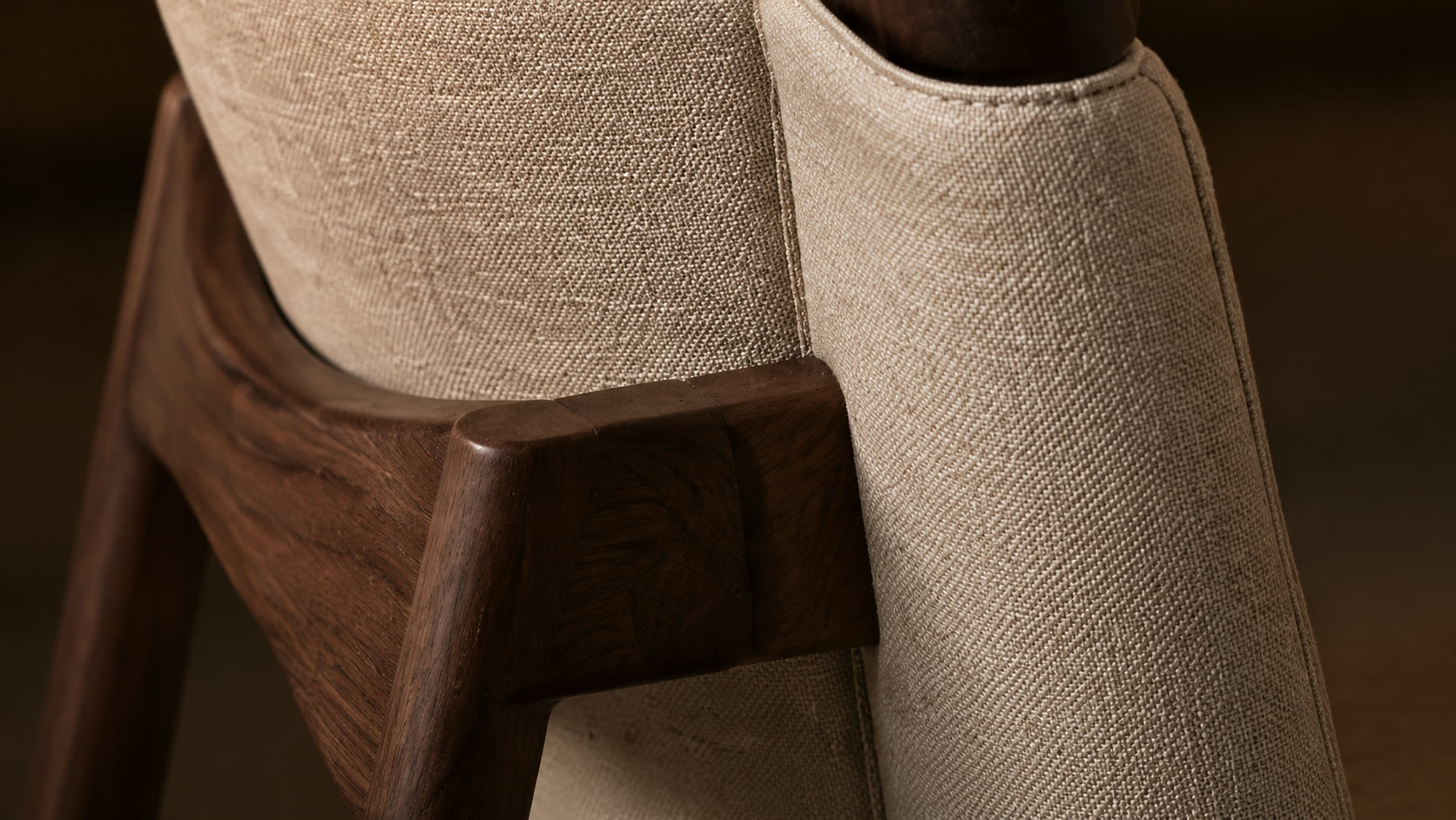 Linen and walnut chair detail