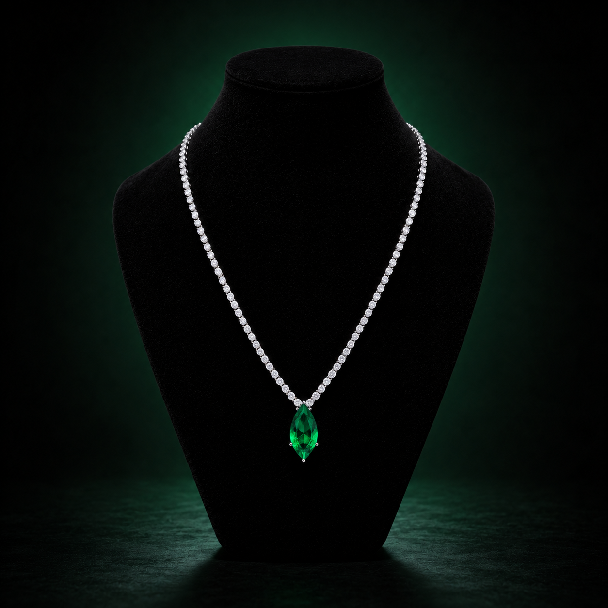 Jardin — marquise emerald pendant on a diamond rivière