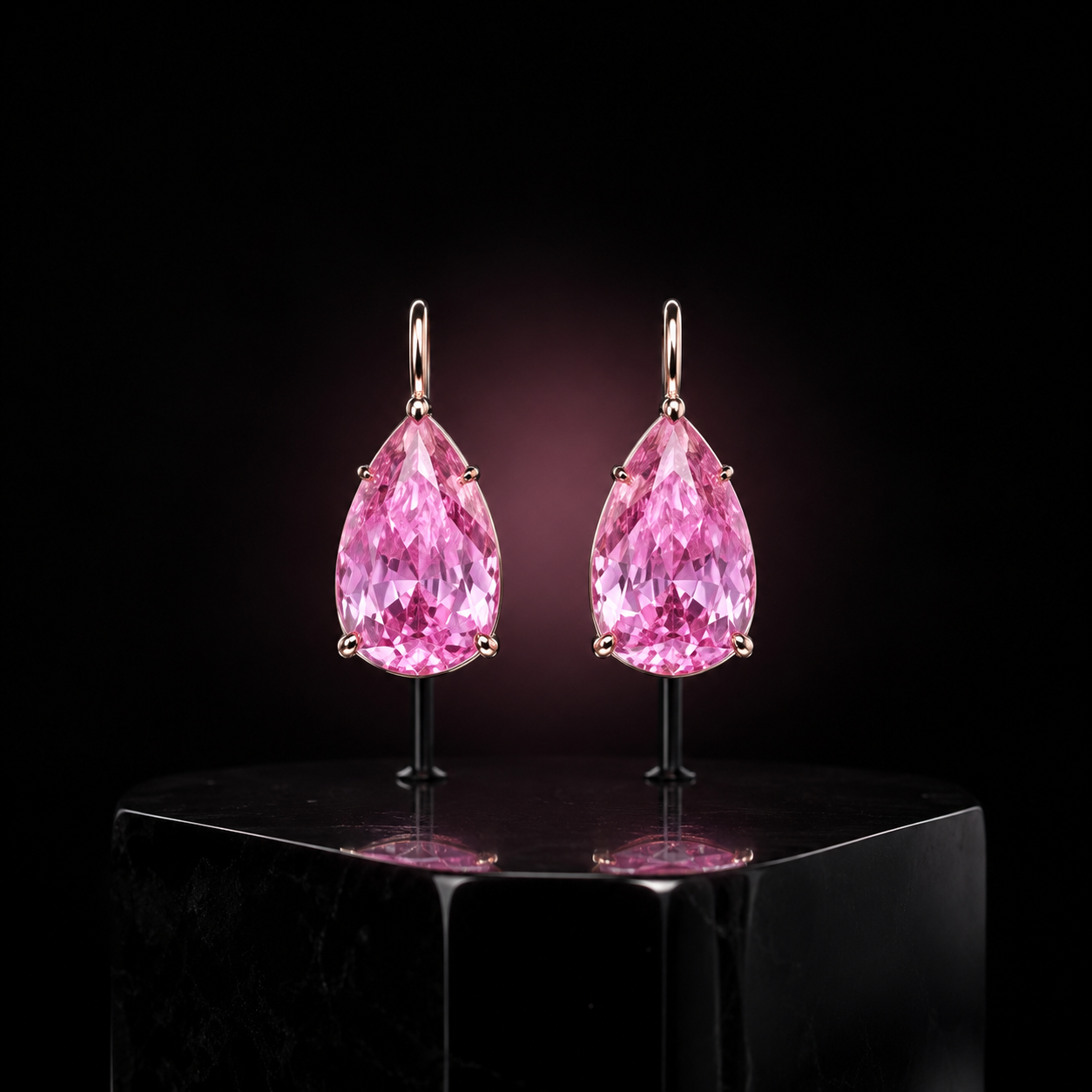 Aurore — pear-cut pink diamond drop earrings in rose gold