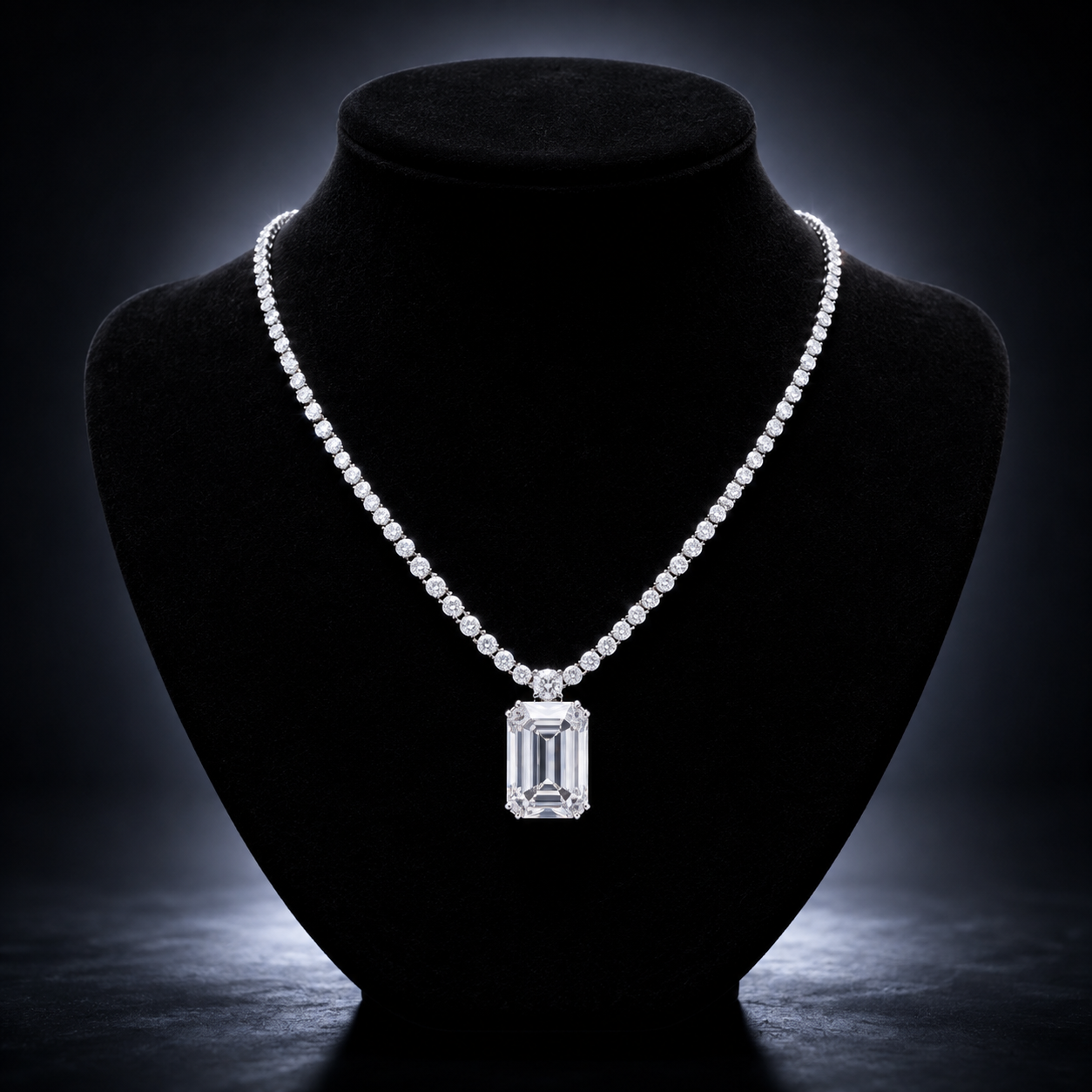 Lumière — emerald-cut white diamond rivière necklace in platinum