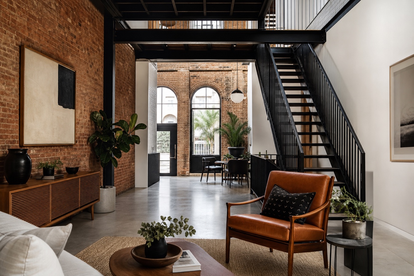 Renovated shophouse loft with exposed brick