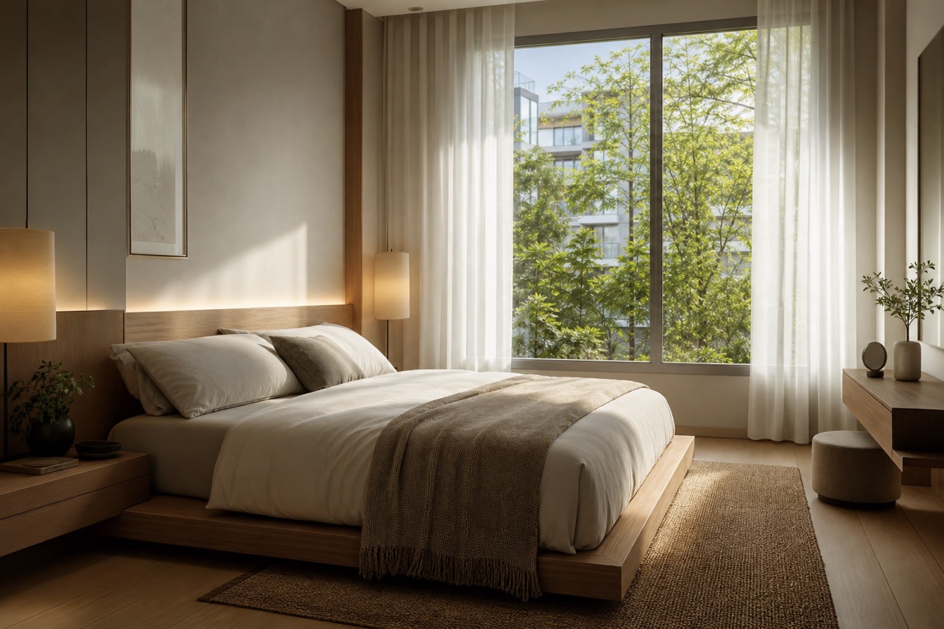 Calm bedroom in a new launch condominium