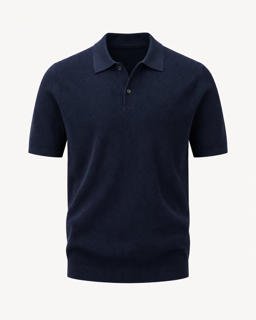 Navy ribbed knit polo