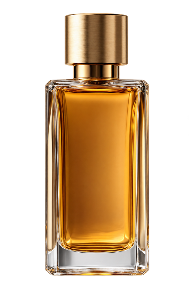 Amber perfume bottle with gold cap