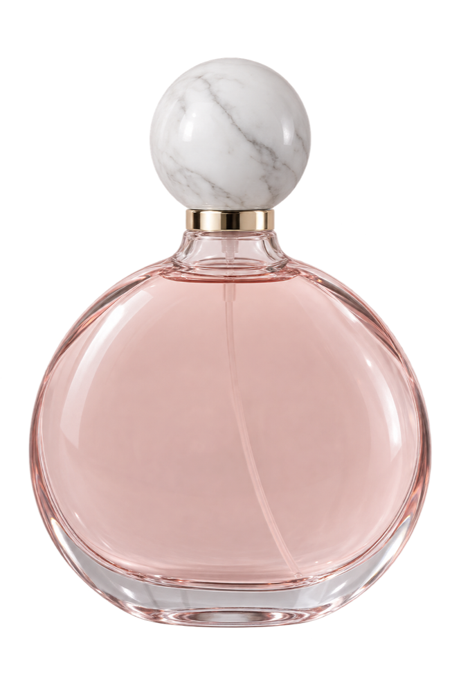 Blush pink perfume bottle with marble cap