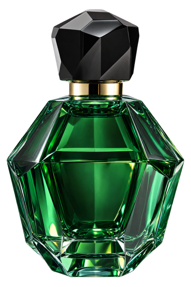 Faceted emerald green perfume bottle