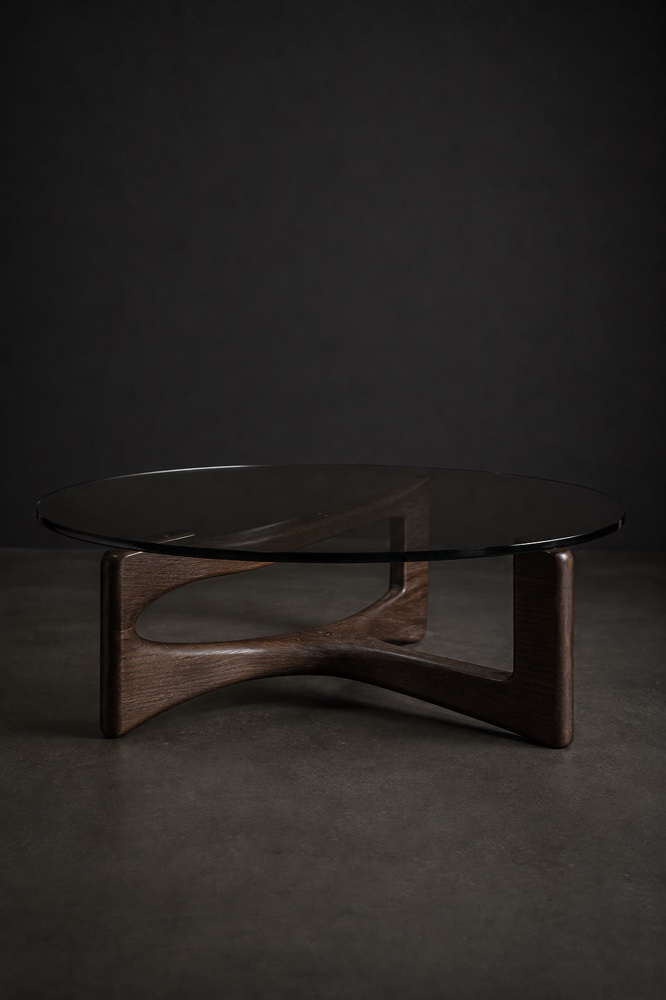 Smoked glass and dark oak coffee table