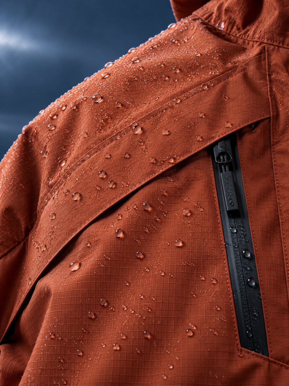 Water beading on burnt rust ripstop