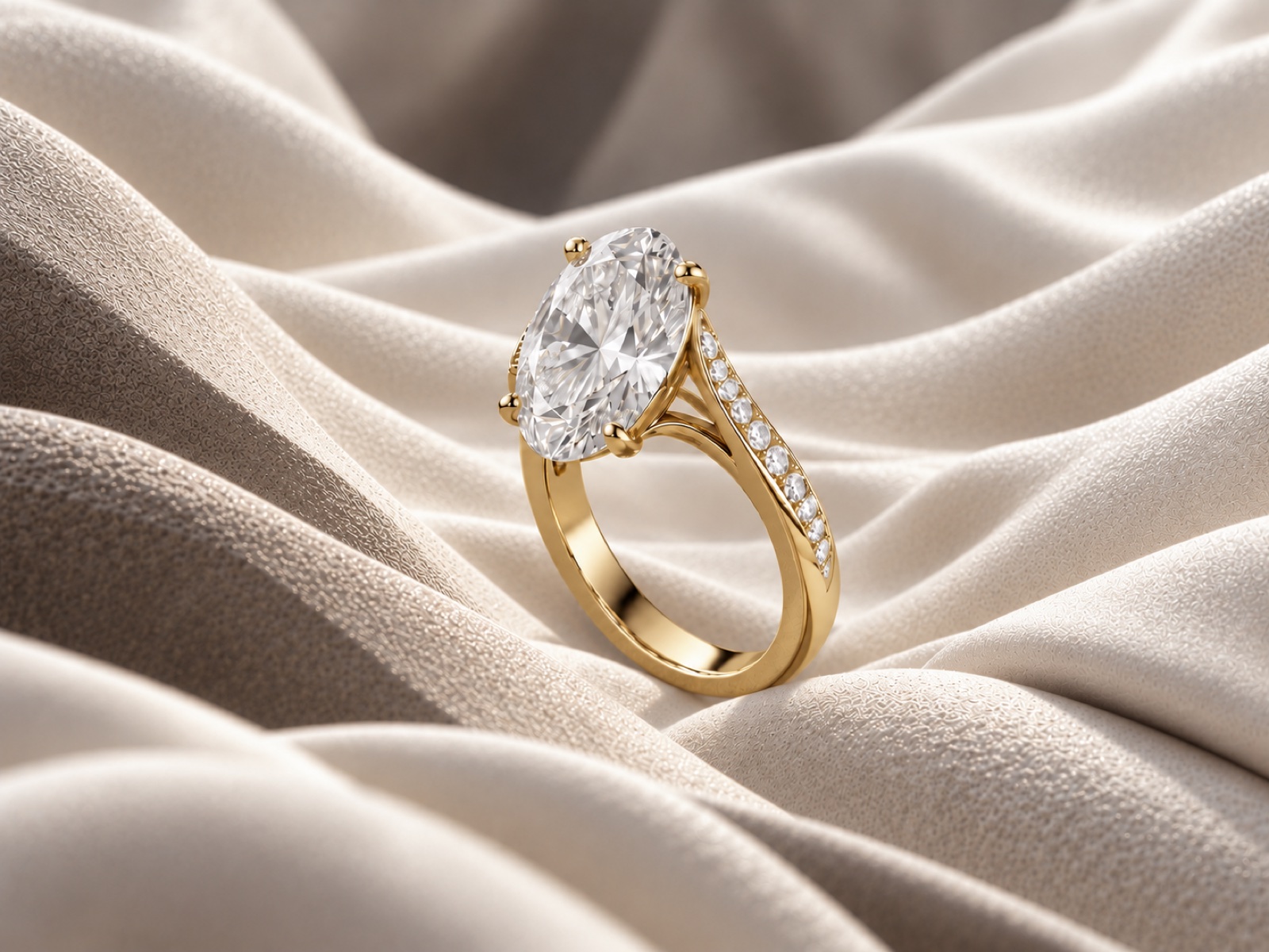 Oval diamond solitaire on a gold band