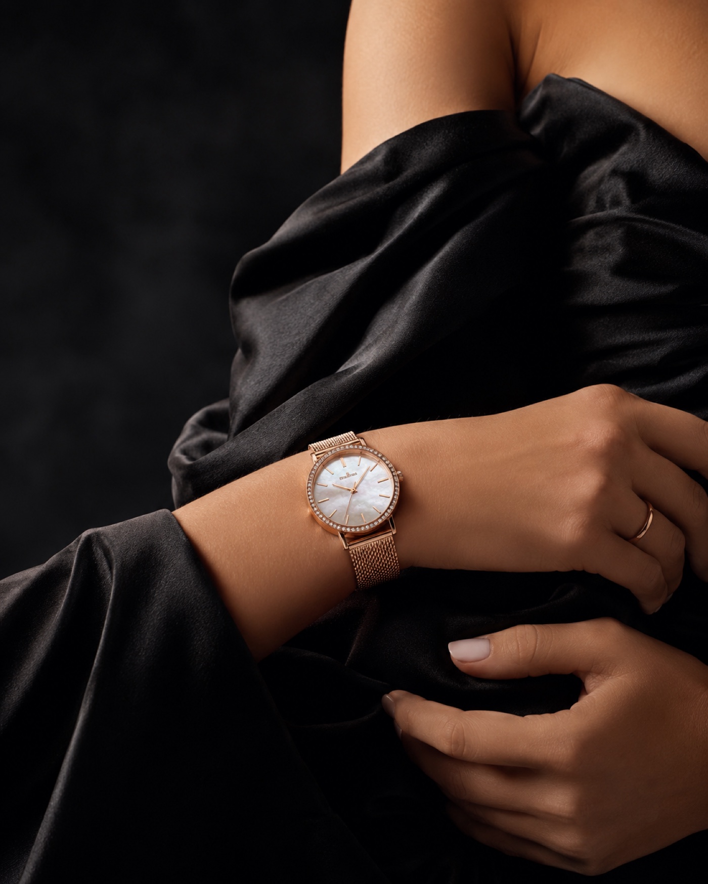 Dress watch against black silk
